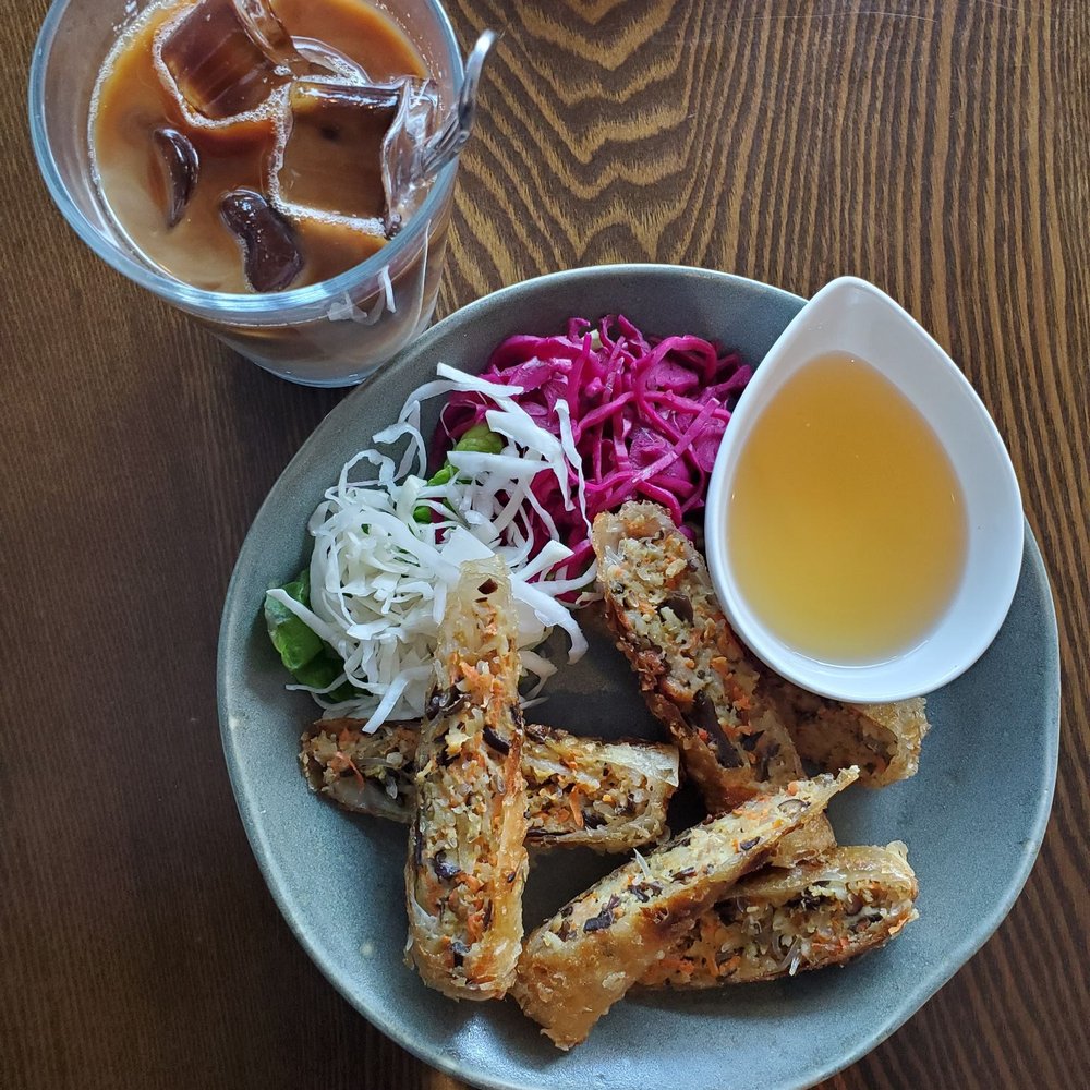 Wooden Fish - Crispy Spring Rolls / Cha Gio-Man ($9) and Vietnamese Dripping Coffee ($6) - Vietnamese Near Me - West Vancouver, British Columbia Wooden Fish - Crispy Spring Rolls / Cha Gio-Man ($9) and Vietnamese Dripping Coffee ($6) - Vietnamese Near Me - West Vancouver, British Columbia
