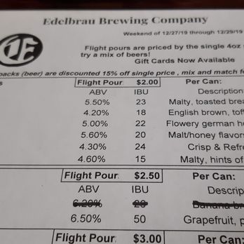 Edelbrau Brewing Company - 12/29/19 beer menu, pt. 1 - Breweries Near Me - Ann Arbor, Michigan Edelbrau Brewing Company - 12/29/19 beer menu, pt. 1 - Breweries Near Me - Ann Arbor, Michigan