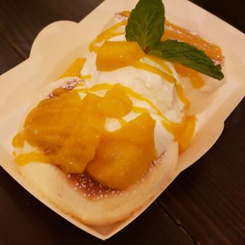 Eggcellent Souffle Pancake - Mango topping pancakes. Like lil souffles - Desserts Near Me - Flushing, New York Eggcellent Souffle Pancake - Mango topping pancakes. Like lil souffles - Desserts Near Me - Flushing, New York