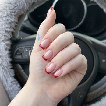 Natural Nail Spa By Cindy LLC - short square acrylic fill with red gel french tips - Nail Salons Near Me - Chandler, Arizona