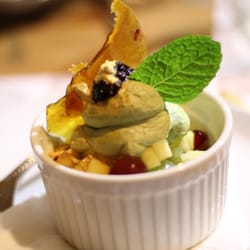 B.Lin Catering - Fresh cut fruit with green tea matcha whipped cream and caramel dust