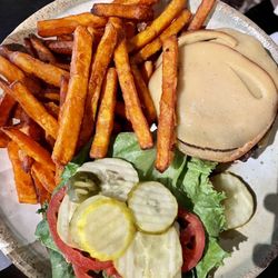DownHill Grill - Build-your-own burger with smoked Gouda and sweet potato fry upgrade.