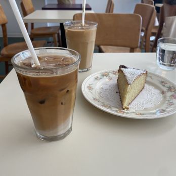 Doma Cafe - Latte Olive Oil Cake Slice - Cafes Near Me - Chicago, Illinois Doma Cafe - Latte Olive Oil Cake Slice - Cafes Near Me - Chicago, Illinois