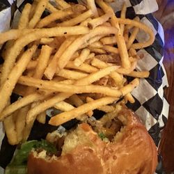 Cheeseburger and skinny fries