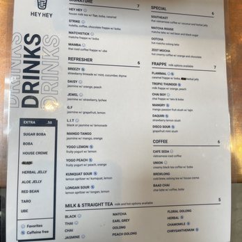 Hey Hey - Menu 1/7/22 - Coffee & Tea Near Me - Los Angeles, California
