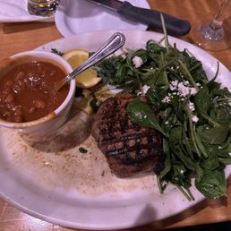 Ranch beans filet mignon and roasted spinach. Ranch beans filet mignon and roasted spinach.