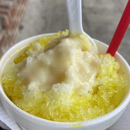 Snowcone with cream & ice cream in cup Snowcone with cream & ice cream in cup