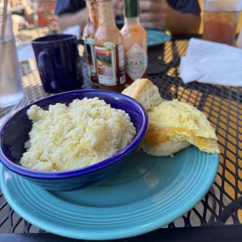 The Local Joint - Egg and cheese biscuit with a side of grits - Diners Near Me - Fairview, North Carolina