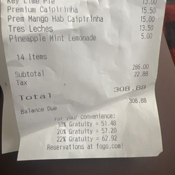 Fogo de Chão - Charge for 2 desserts that should have been included. - Brazilian Near Me - Denver, Colorado Fogo de Chão - Charge for 2 desserts that should have been included. - Brazilian Near Me - Denver, Colorado
