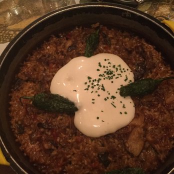 Arume - Duck paella with padron peppers and a very nice sauce that I forgot the name of... - Mediterranean Near Me - Barcelona, B