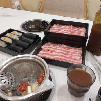 Awesome Hotpot & BBQ - Examples of shrimp paste and beef slices with very cheap $1 sour plum juice - Hot Pot Near Me - Richmond Hill, Ontario