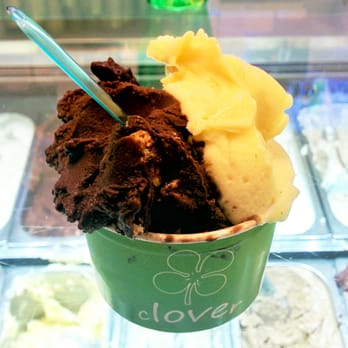 Clover - Coppetta media, gusti Gaudente (ciocc. fondente, arachidi, biscotti e caramello) e Vaniglia ( latte di soia e vaniglia bourbon) - Ice Cream & Frozen Yogurt Near Me - Milan, Michigan