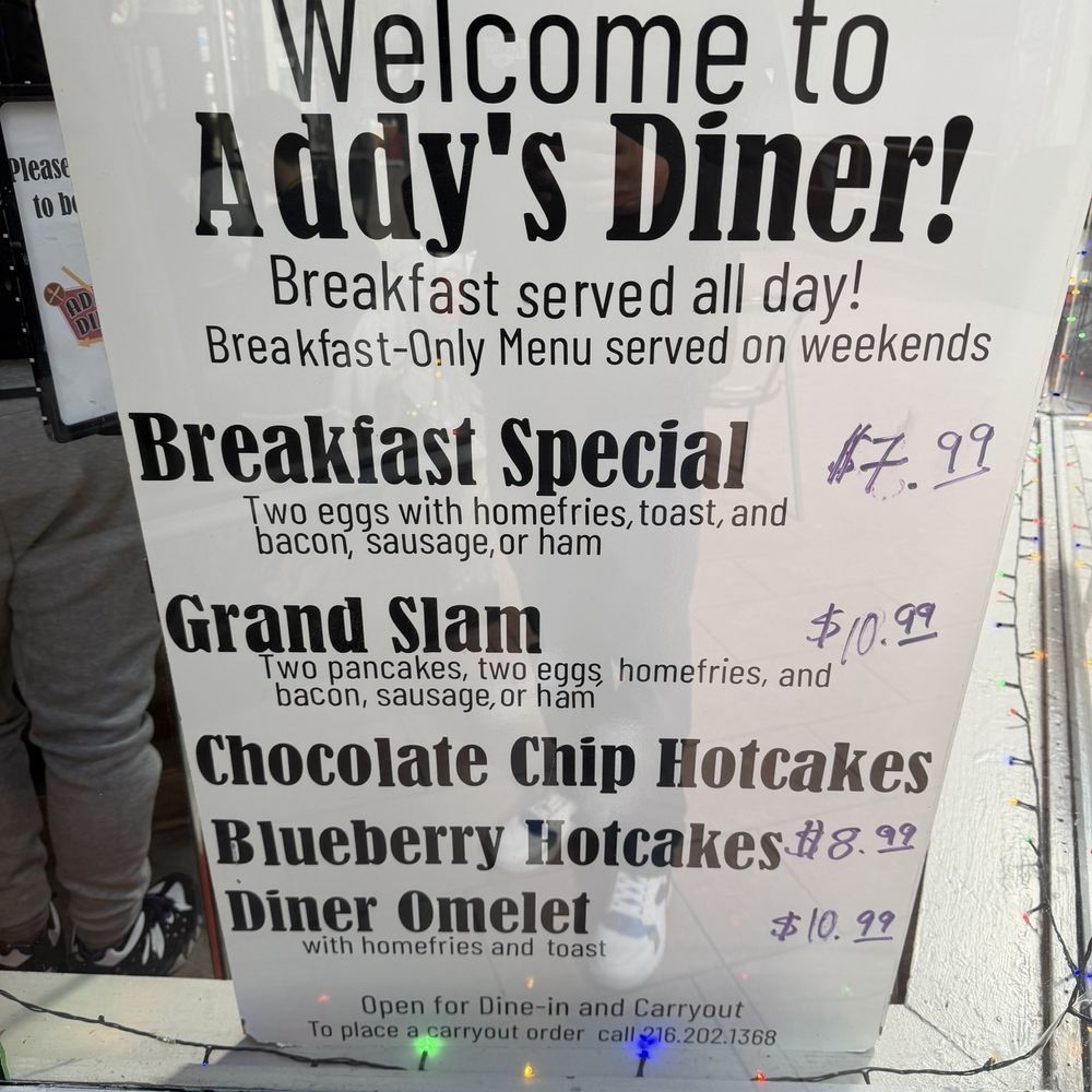 Addy’s Diner - Displayed menu - Diners Near Me - Cleveland, Ohio Addy’s Diner - Displayed menu - Diners Near Me - Cleveland, Ohio