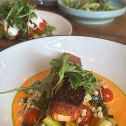 Salmon succotash, avocado toast. Salmon succotash, avocado toast.