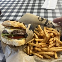 Miss Mollie's Diner - Bodie's Baddazz Burger and fries