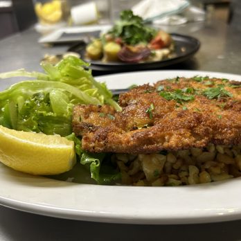 Alpenglow Bistro - Wienerschnitzel with spätzle, brown butter, lemon - German Near Me - Wilmington, Vermont