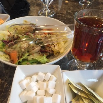 Caspian - Dinner portion shared salad and sugar cubes for the chai tea - Persian/Iranian Near Me - Bellevue, Washington