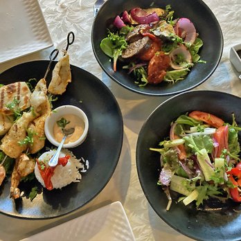 Paracas Peruvian - Seafood Anticuchos, Vegetables a la Parrilla (Grilled Vegetables), Ensalada de la Casa (House Salad) - Peruvian Near Me - Toronto, Ontario Paracas Peruvian - Seafood Anticuchos, Vegetables a la Parrilla (Grilled Vegetables), Ensalada de la Casa (House Salad) - Peruvian Near Me - Toronto, Ontario