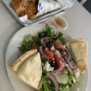 Greco Fresh Grille - Salmon pita and Greek salad - Greek Near Me - Charlotte, North Carolina Greco Fresh Grille - Salmon pita and Greek salad - Greek Near Me - Charlotte, North Carolina