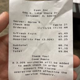 $3 surcharge for sharing a side of fruit