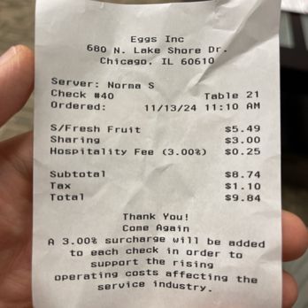 Eggs, Inc. Cafe Restaurant - $3 surcharge for sharing a side of fruit - Breakfast & Brunch Near Me - Chicago, Illinois