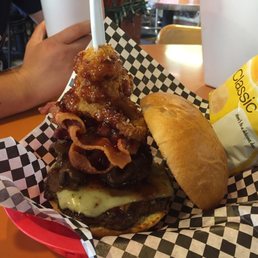 This had a name I'm forgetting, but it was the ~raspberry-chocolate bacon onion ring burger.  Delicious monstrosity.