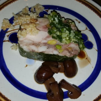 Mud Hen Water - Cold Ginger Rabbit Terrine-ginger, green onion, pistachio,  puffed rice with marinated mushroom - Hawaiian Near Me - Honolulu, Hawaii