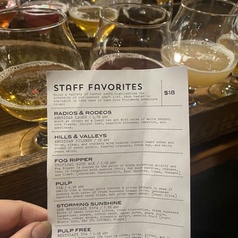 Fieldwork Brewing - Staff Favorites flight list - Pizza Near Me - San Leandro, California