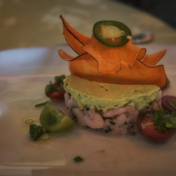 The Vine Fine Dining - oregon bay shrimp cocktail with avocado-jalapeno mousse and sweet potato crisp - Seafood Near Me - Touchet, Washington The Vine Fine Dining - oregon bay shrimp cocktail with avocado-jalapeno mousse and sweet potato crisp - Seafood Near Me - Touchet, Washington