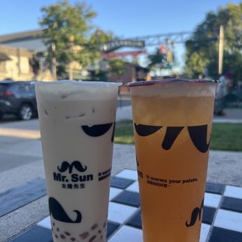 Mr. Sun - Pleasanton - Left: strawberry boba milk tea. Right: nonalcoholic green tea Heineken - Bubble Tea Near Me - Pleasanton, California Mr. Sun - Pleasanton - Left: strawberry boba milk tea. Right: nonalcoholic green tea Heineken - Bubble Tea Near Me - Pleasanton, California