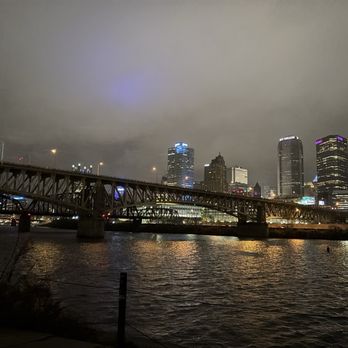 Sly Fox PGH Highline Brewery & Pub - View of Liberty Bridge from the parking area. Tons of parking! - Brewpubs Near Me - Pittsburgh, Pennsylvania