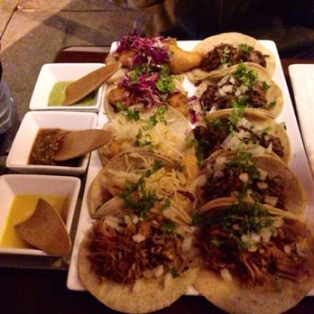 Tacolicious - Cod, shrimp, pork, beef tacos (order from top left counter clockwise) - Cocktail Bars Near Me - San Francisco, California Tacolicious - Cod, shrimp, pork, beef tacos (order from top left counter clockwise) - Cocktail Bars Near Me - San Francisco, California