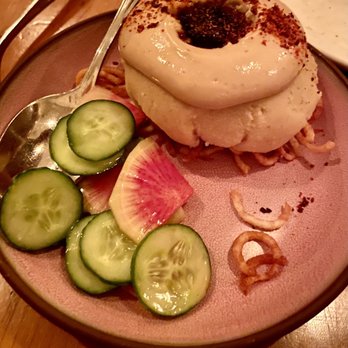 Oleana Restaurant - Topik | Stuffed Potato Hummus, Pine Nuts, Currants, Tahini, Radish [14] - Turkish Near Me - Cambridge, Massachusetts