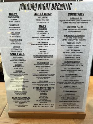 Menu photo 7 Monday Night Brewing - Garden Co. Charlotte, NC