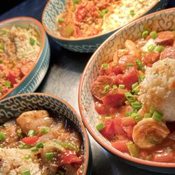 Magnolia Southern Comforts - Shrimp & Sausage, Bourbon Chicken, and two Jambalayas