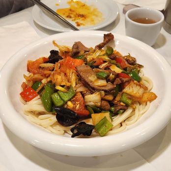 Tarim Garden - Beef Laghman noodles - sharable for 2 ppl if you get another veggie or meat side - Halal Near Me - Santa Clara, California Tarim Garden - Beef Laghman noodles - sharable for 2 ppl if you get another veggie or meat side - Halal Near Me - Santa Clara, California