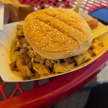 Gillman's Classic Drive In - Mushroom Swiss Ranch Burger. Pic taken under yellow patio umbrella. - Burgers Near Me - Oakdale, California Gillman's Classic Drive In - Mushroom Swiss Ranch Burger. Pic taken under yellow patio umbrella. - Burgers Near Me - Oakdale, California