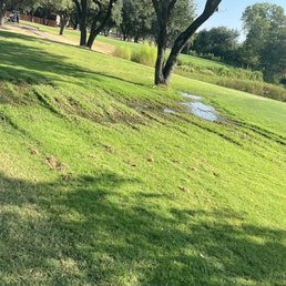 Flooding on hole 13 from a broken sprinkler head. Has not been fixed in 2 months. Flooding on hole 13 from a broken sprinkler head. Has not been fixed in 2 months.