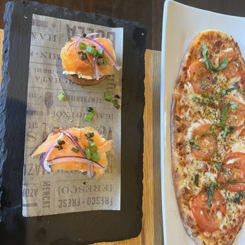 Bulla Gastrobar - Smoked Salmon Montaditos and margherita flatbread - Spanish Near Me - Atlanta, Georgia Bulla Gastrobar - Smoked Salmon Montaditos and margherita flatbread - Spanish Near Me - Atlanta, Georgia