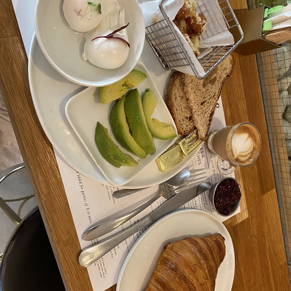 Cecile Bakery + Cafe - Poached eggs. Cecile potatoes. Avocado. Croissant. Jam. Cortado. - Bakeries Near Me - Miami, Florida Cecile Bakery + Cafe - Poached eggs. Cecile potatoes. Avocado. Croissant. Jam. Cortado. - Bakeries Near Me - Miami, Florida