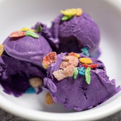 Chee-Bog - Ube ice cream with Fruity Pebble sprinkles. 1/4 of an order.