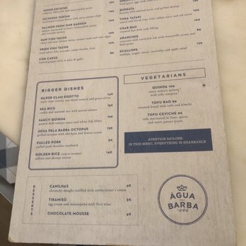 Água Pela Barba - Food menu - International Near Me - Lisbon, 11 Água Pela Barba - Food menu - International Near Me - Lisbon, 11