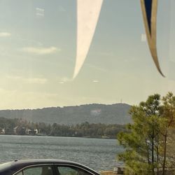 English Muffin Restaurant - View of the lake (and some cars) from the table