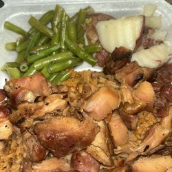 Cajun Bourbon Chicken - Bourbon chicken, Jambalaya rice, green beans, red potatoes