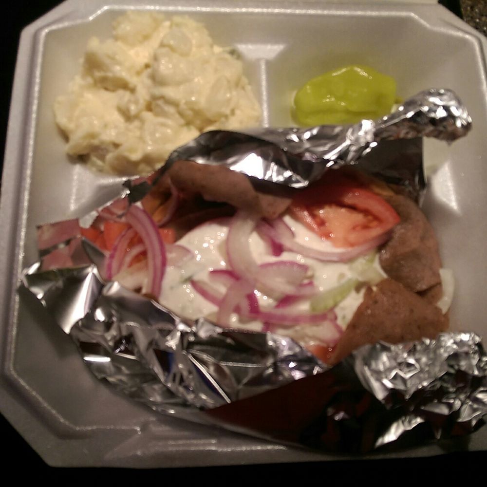 Lalo's Pizza Take Out - Greek gyro with potato salad. Good sandwich. - Pizza Near Me - Anchorage, Alaska