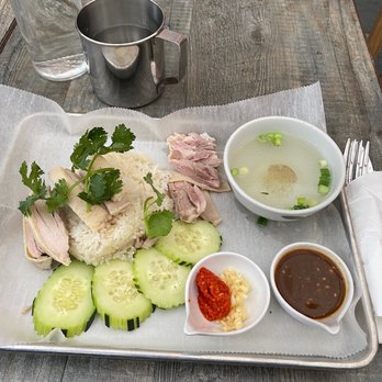 Three Roosters - Poached Chicken Plate - Thai Near Me - New York, New York Three Roosters - Poached Chicken Plate - Thai Near Me - New York, New York
