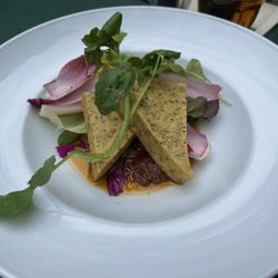 Veldkeuken De - PANELLE FRITTE - fried Sicilian chickpea beignets with lettuce and a salsa of tomatoes, capers, red onion and olives