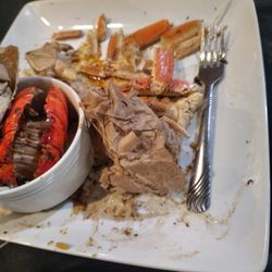 Island Cuisine - Left over crab shells from surf and turf dinner