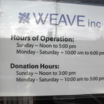 WEAVE Thrift - hours as of March 2012 - Used, Vintage & Consignment Near Me - Sacramento, California WEAVE Thrift - hours as of March 2012 - Used, Vintage & Consignment Near Me - Sacramento, California