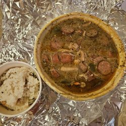 Pigs Head BBQ - Gumbo with rice on the side.